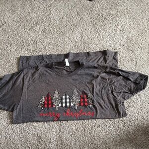 Gildan Dark Gray Kids Tee with Red & Black Plaid Holiday Trees